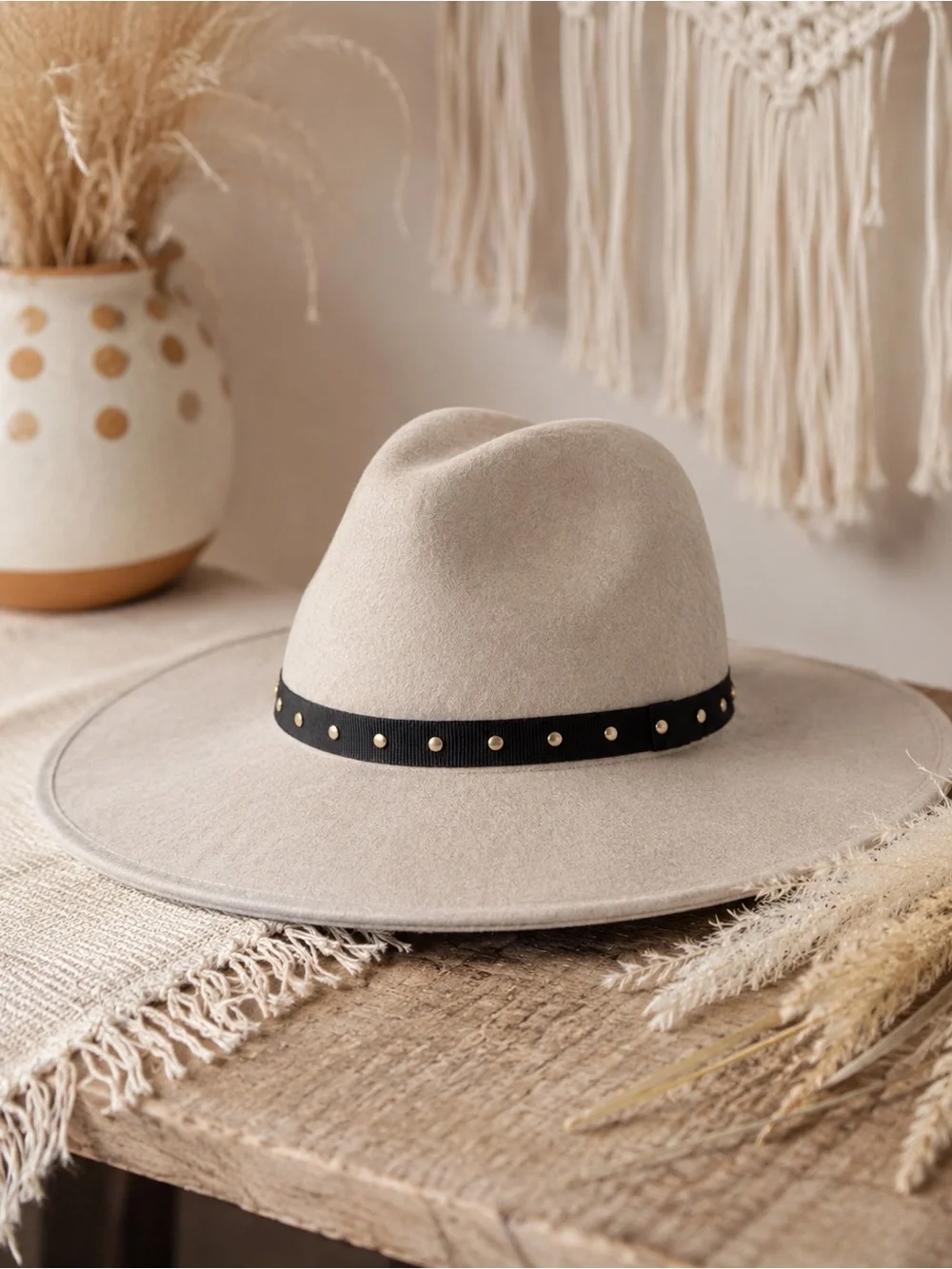 Ted Baker Rosieyy Taupe Felt Hat with Black Studded Trim – NWT